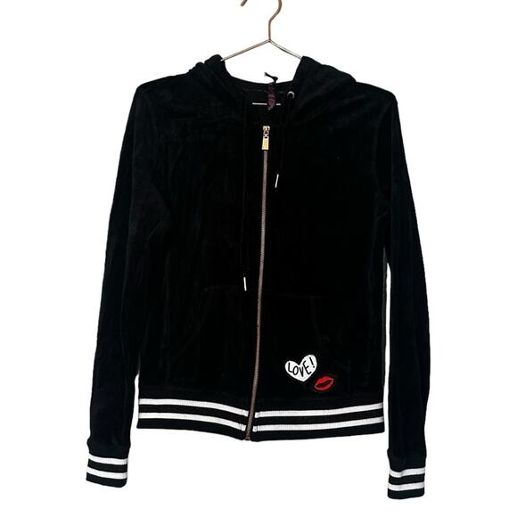 Betsey Johnson Tops - Betsey Johnson velour track jacket with hood size small